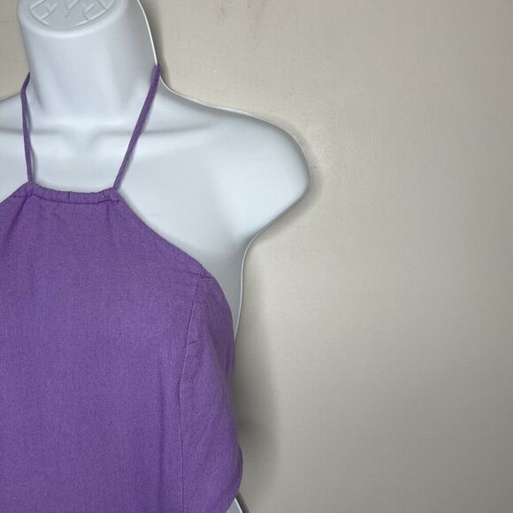 LOUNA Jumpsuit Womens Large L Lavender Backless Wide Leg Linen Blend Strappy - Picture 4 of 11